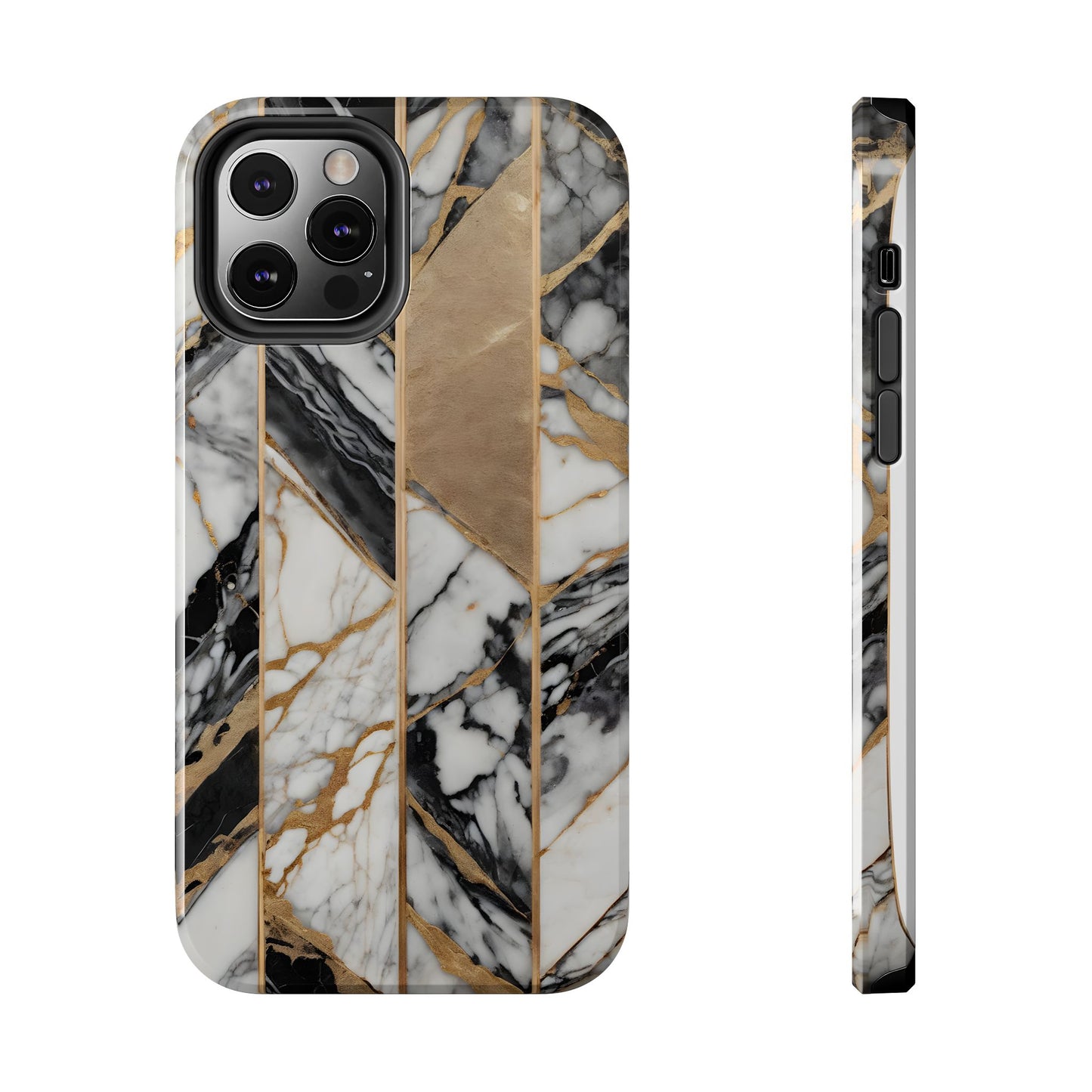 Marble Lines Tough Phone Case with Gold Accents - for iPhone
