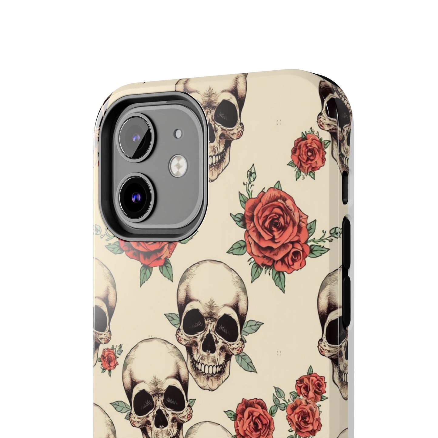 Tough Phone Case with Skull and Rose Design - Edgy Floral iPhone Protection