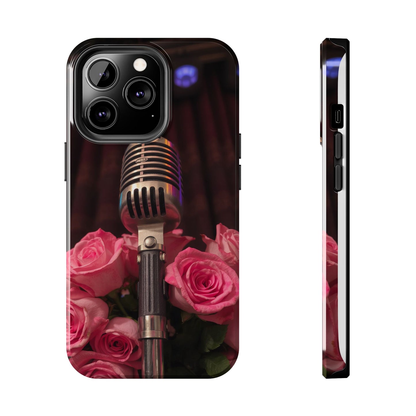 Stylish Tough Phone Case with Vintage Microphone and Roses
