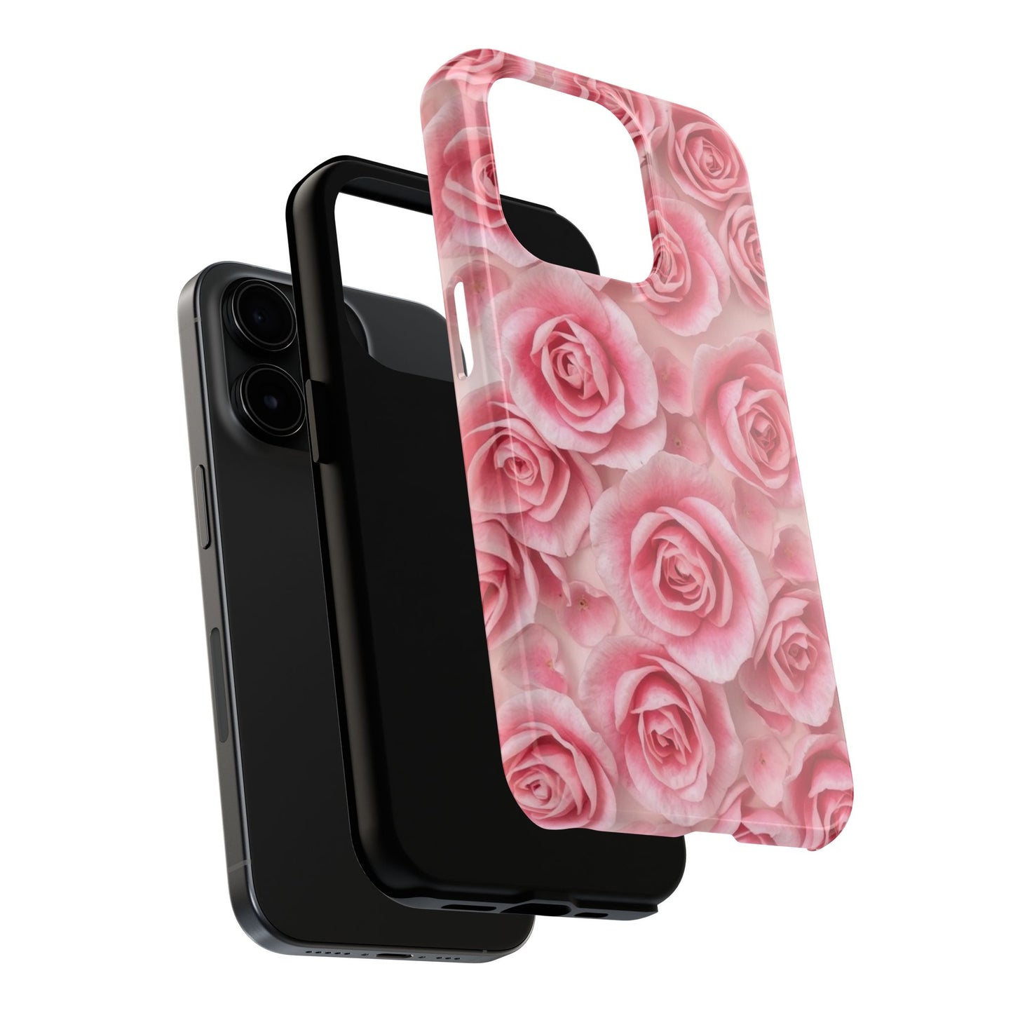 Floral Tough Phone Case - Pink Rose Design, Durable Protection for Flower Lovers