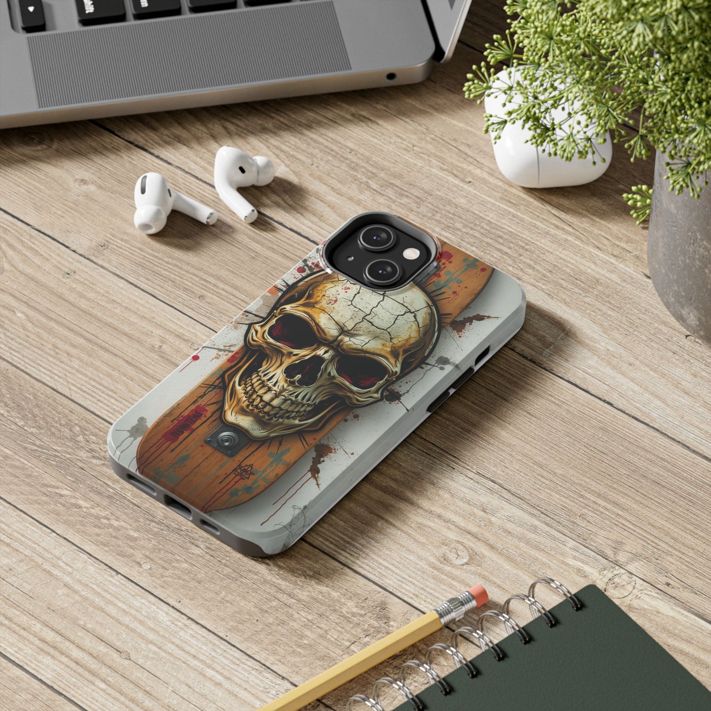 Edgy Skull Tough Phone Case - Durable Protection for Skateboard Enthusiasts