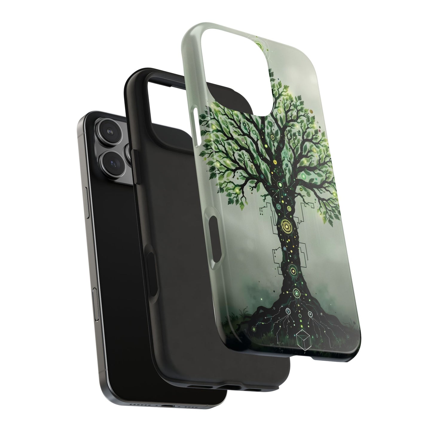 Nature-Inspired Tough Phone Case with Tech Tree Design - for iPhone