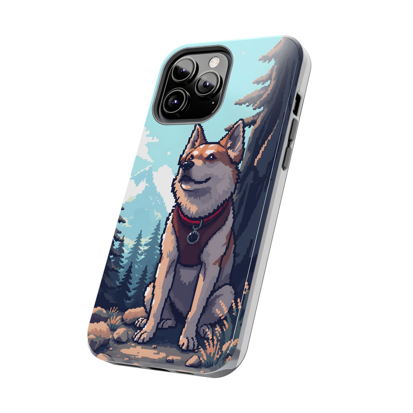 Retro Dog Adventure Tough Phone Case - Pixel Art Shiba Inu Design - for iPhone