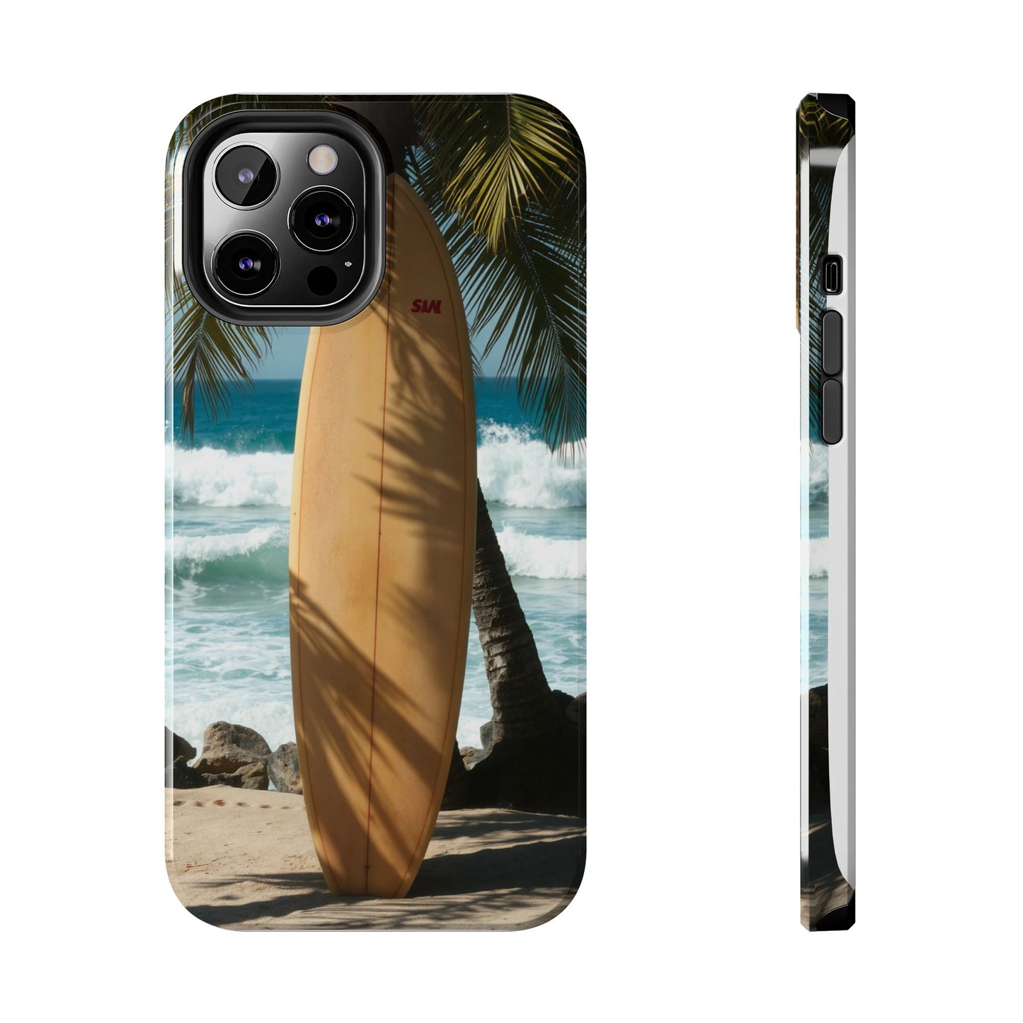 Tough Surfing Phone Case - Beach Vibes with Palm Trees & Surfboard
