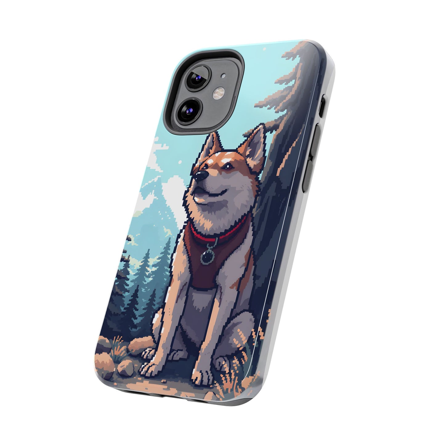 Retro Dog Adventure Tough Phone Case - Pixel Art Shiba Inu Design - for iPhone