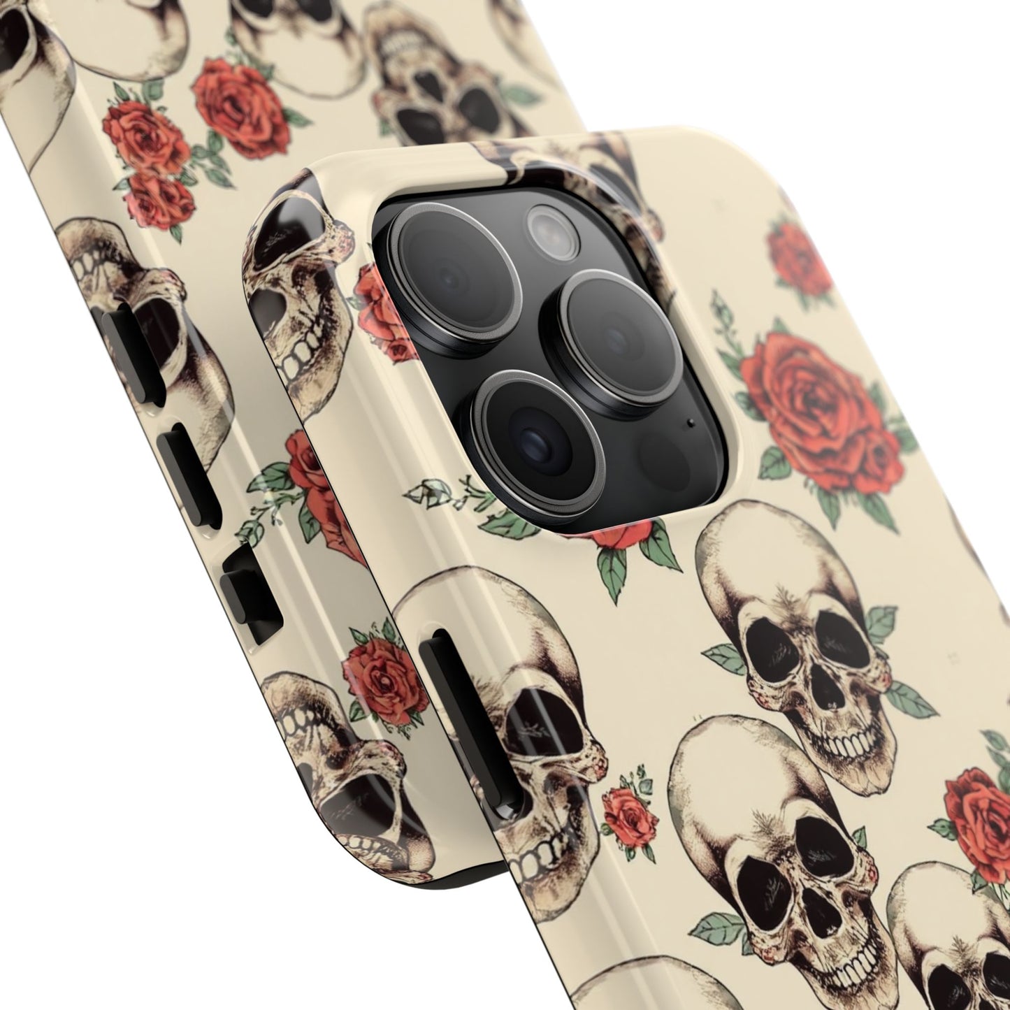 Tough Phone Case with Skull and Rose Design - Edgy Floral iPhone Protection
