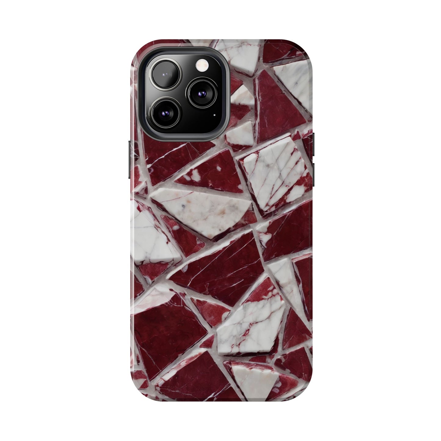 Elegant Red Pieces Marble Pattern Tough Phone Case - Stylish Protection for iPhone