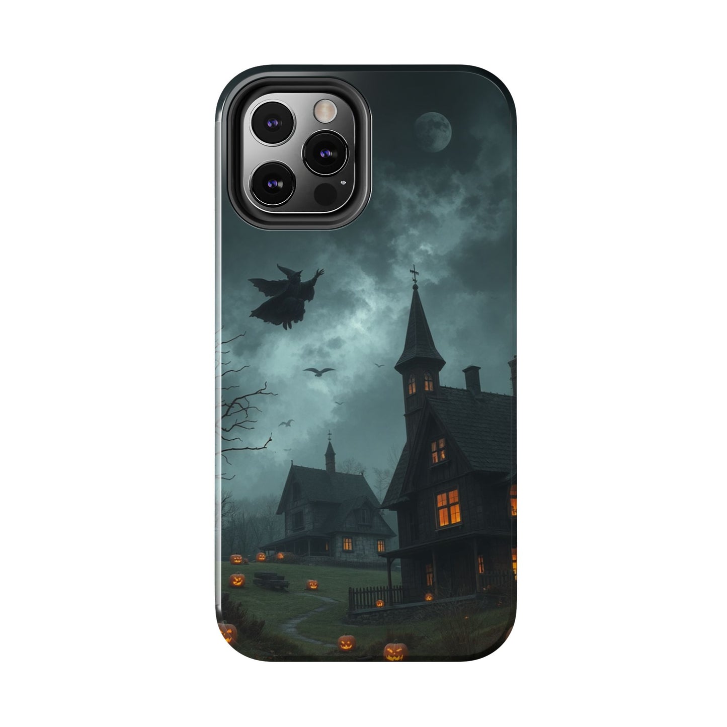 Halloween-Themed Tough Phone Case with Spooky House Design