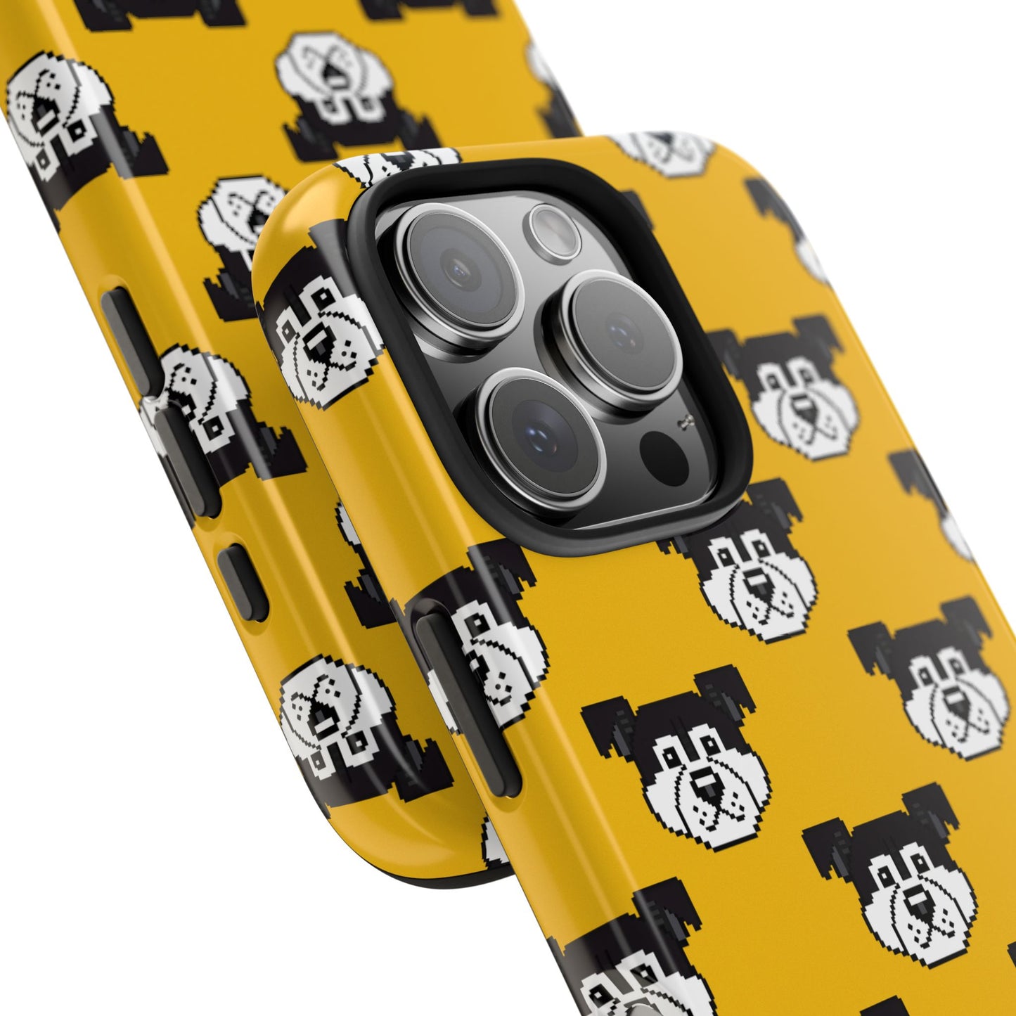 Playful Dog Pattern Tough Phone Case for Pet Lovers - Pixel Art Dog Yellow Background - for iPhone