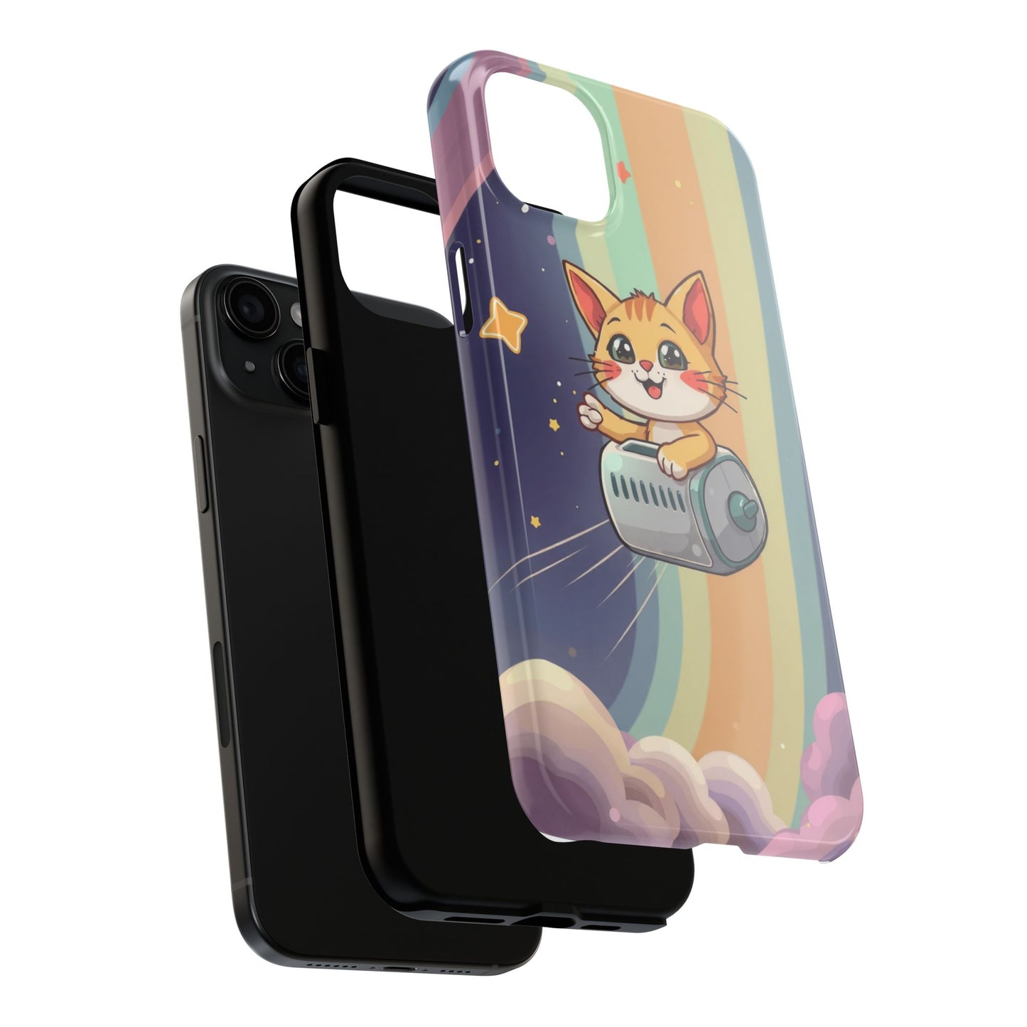 Cute Cat Rocket Phone Case - Vibrant and Playful Tough Case