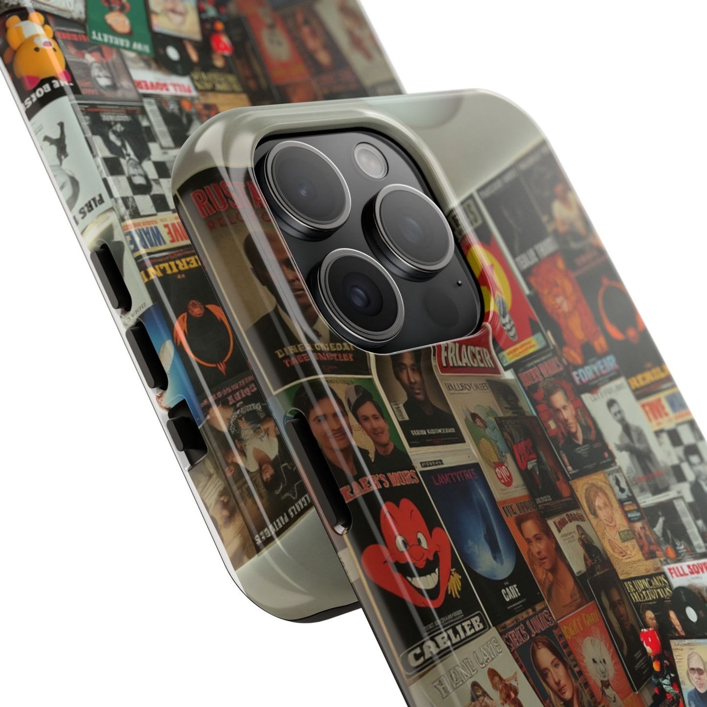 Retro Vibe Tough Phone Case - Vintage Movie Posters & Plush Toys Design