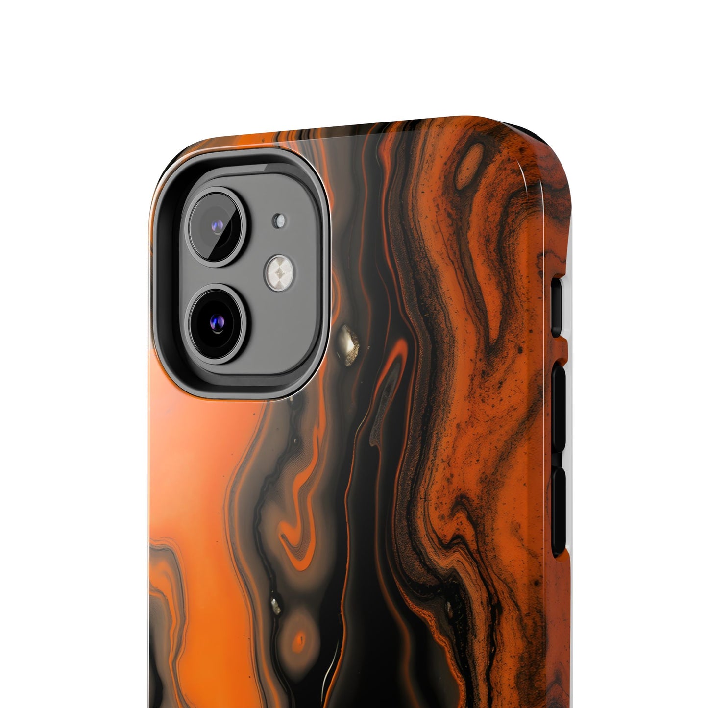 Stylish Tough Phone Case - Bold Black and Orange Metallic Lava Flow Design - for iPhone