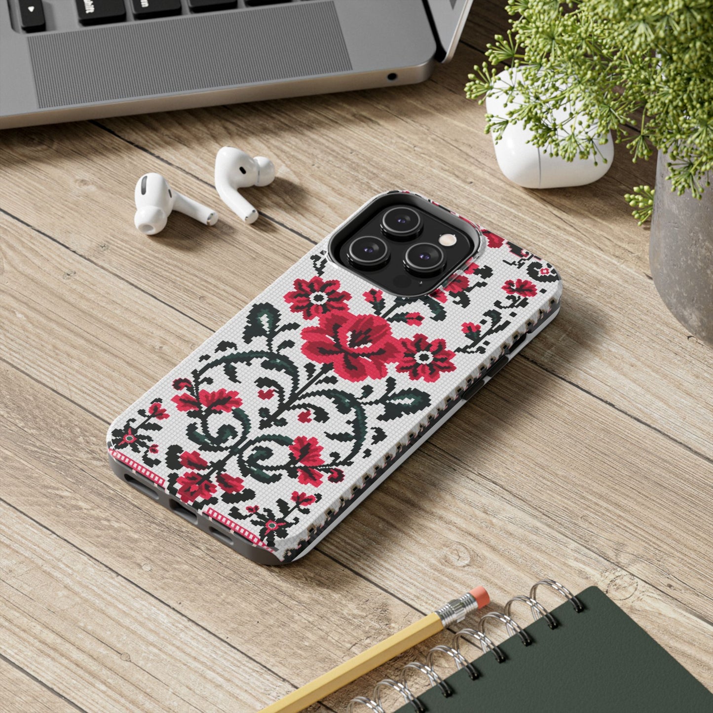 Traditional Floral Knit Tough Phone Cases - Durable Protection with Vintage Style - for iPhone