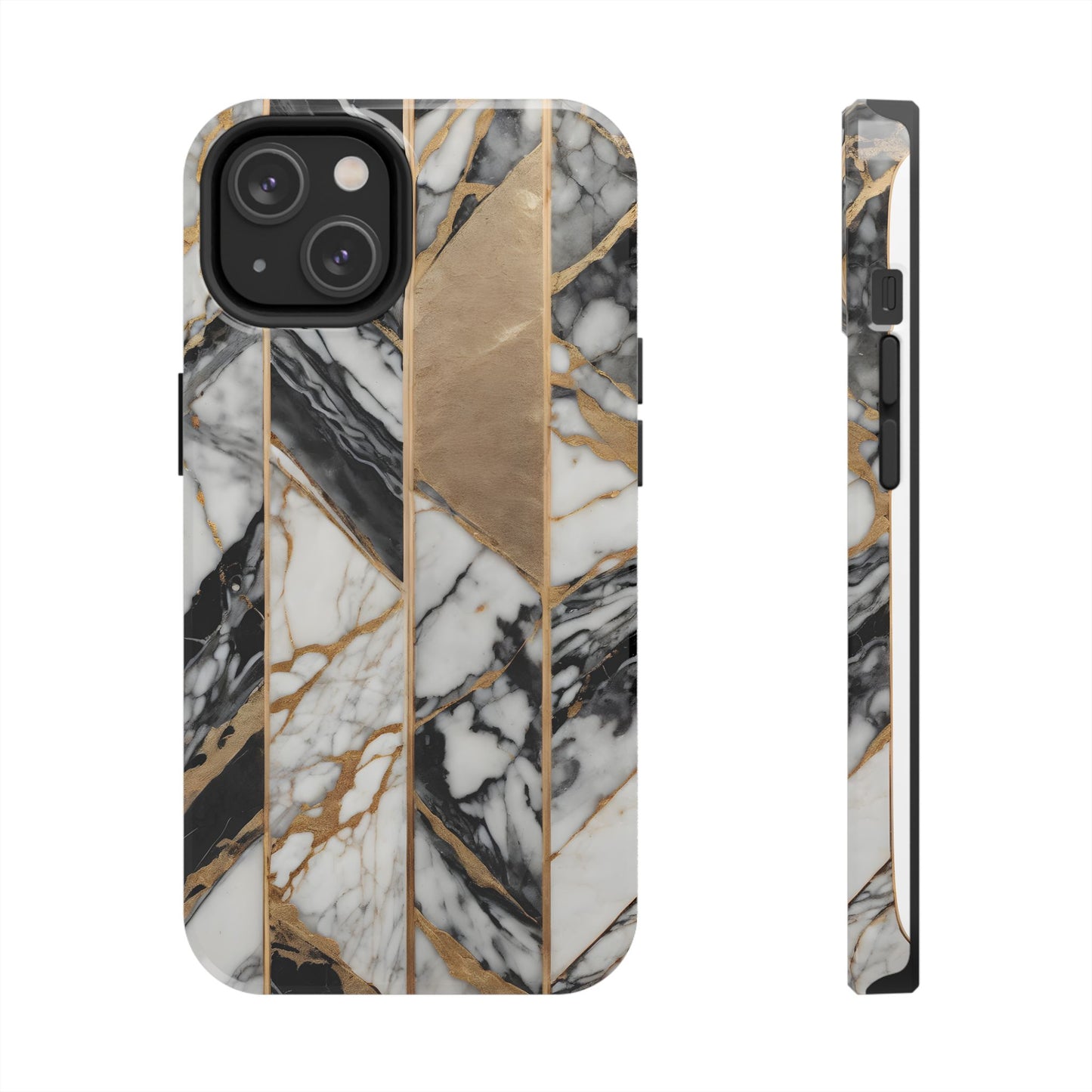 Marble Lines Tough Phone Case with Gold Accents - for iPhone