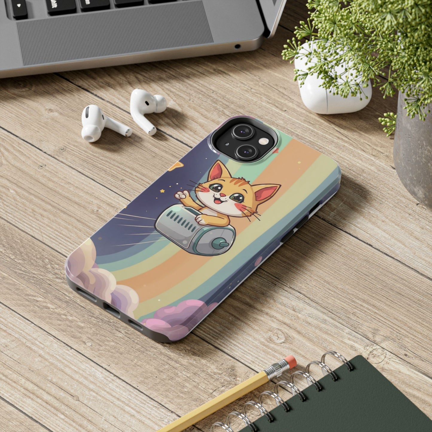Cute Cat Rocket Phone Case - Vibrant and Playful Tough Case