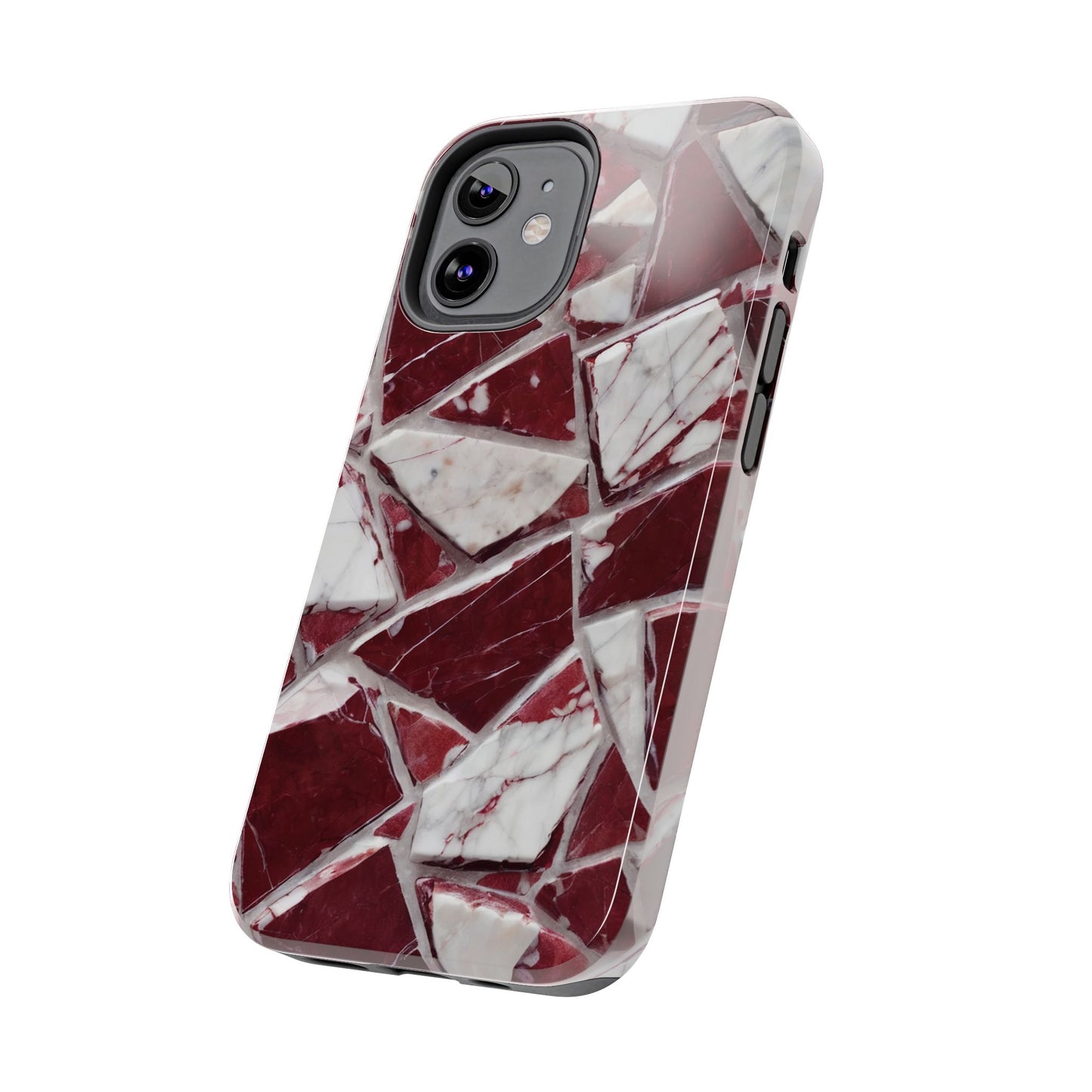 Elegant Red Pieces Marble Pattern Tough Phone Case - Stylish Protection for iPhone