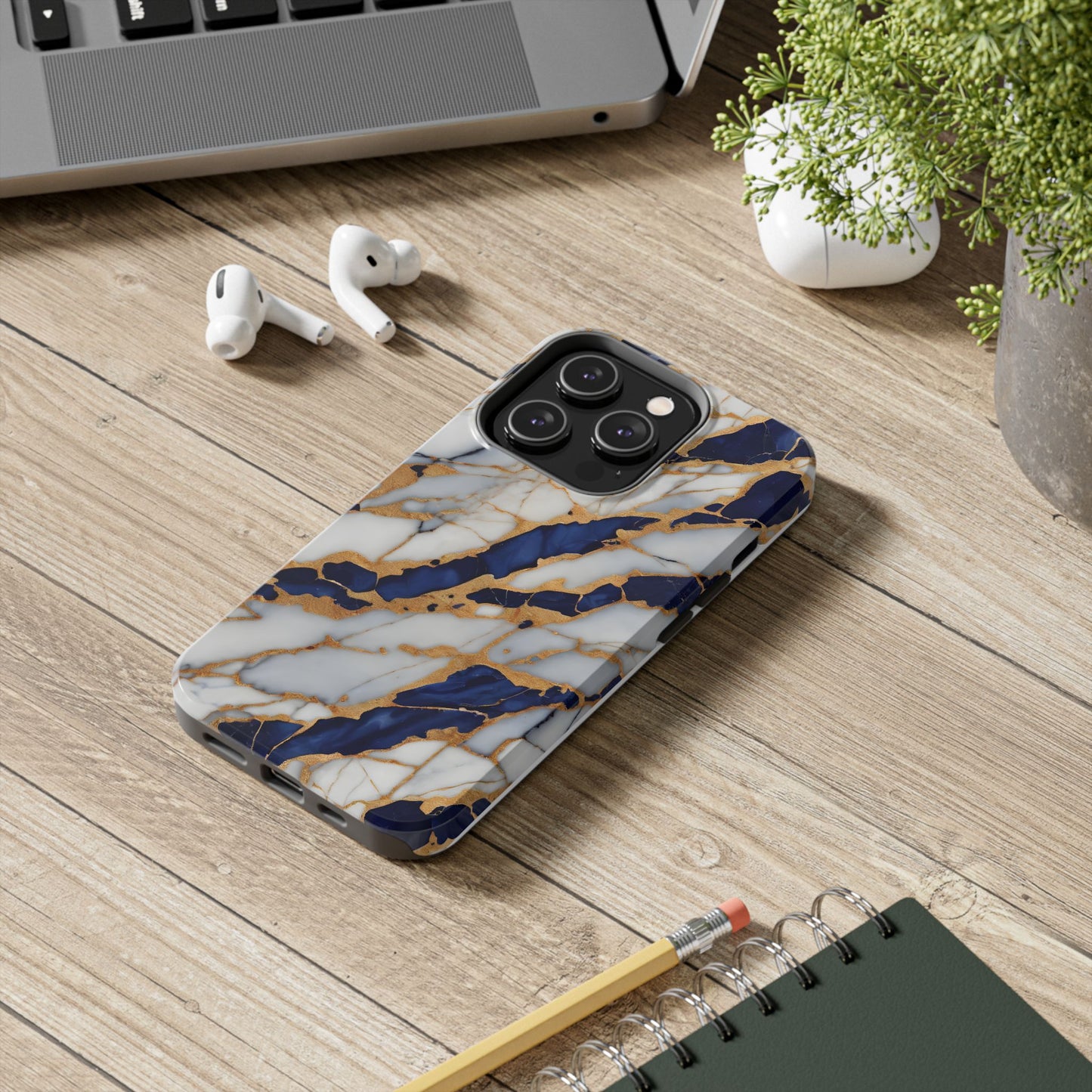 Stunning Marble Tough Phone Case - Elegant Blue & Gold Design Stylish Protection - for iPhone
