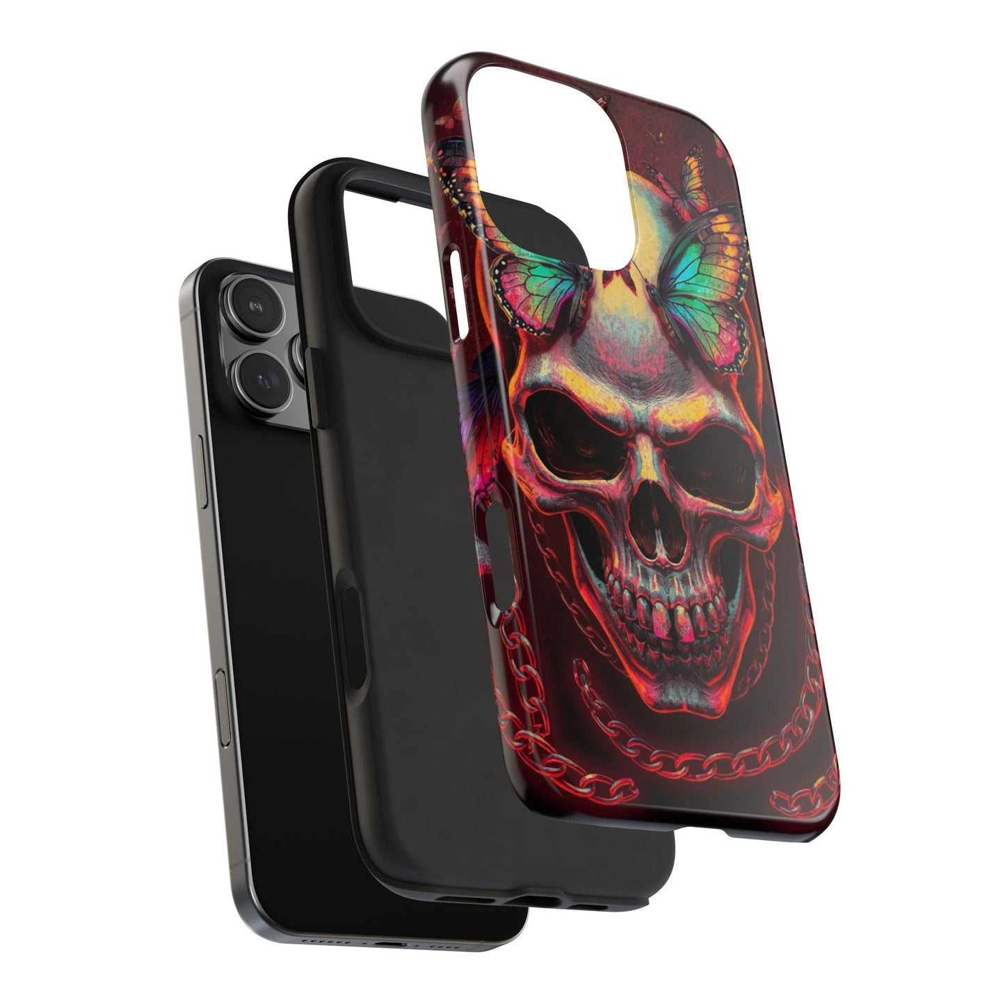 Gothic Skull Phone Case with Butterflies - Durable Tough Phone Case