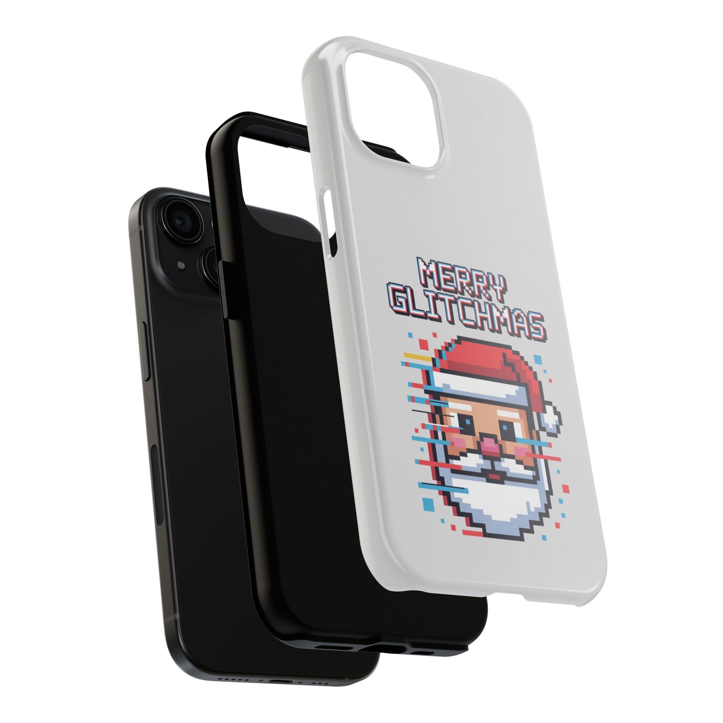 Merry Glitchmas Phone Case - Christmas Pixel Art Design for iPhone